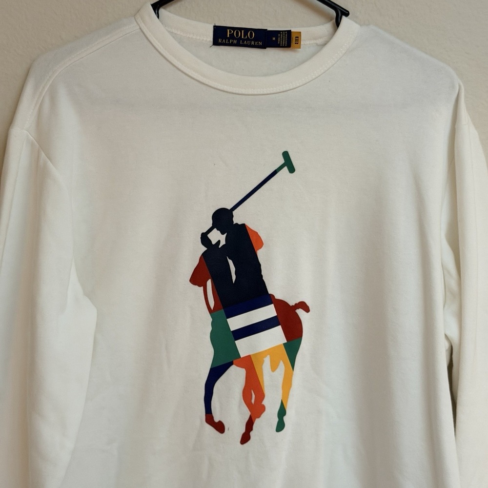 Polo Ralph Lauren Multicolor Big Pony Horse Logo Fleece Crewneck Men's Medium - Picture 3 of 10